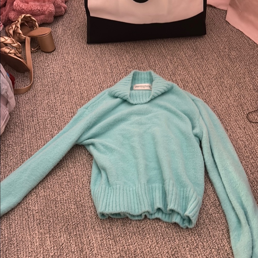 Blue Cowl Neck Sweater with Long Sleeves